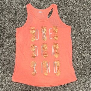Orange Tank Top with Gold Pineapple Design